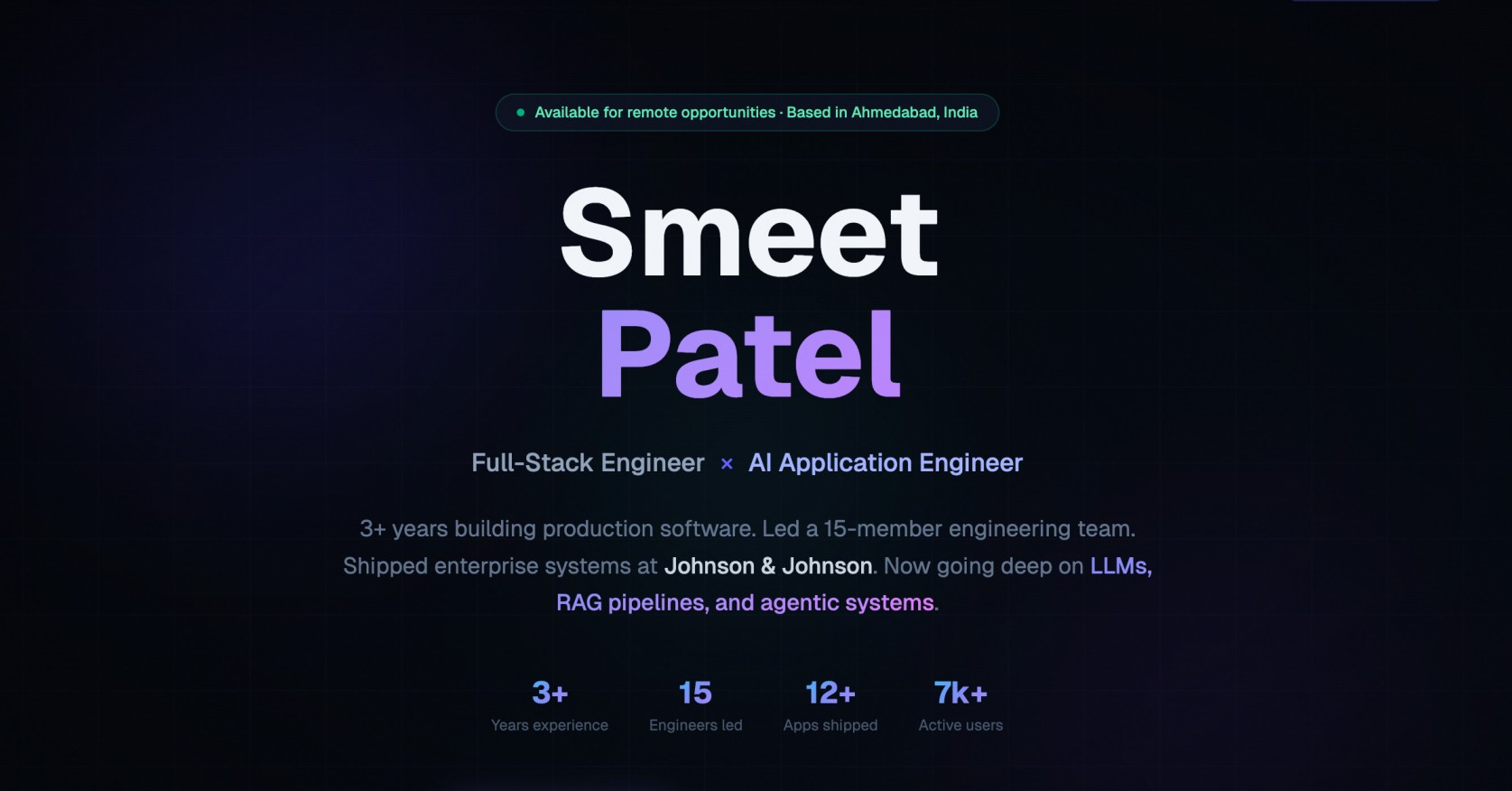 Smeet Patel — Full-Stack & AI Application Engineer